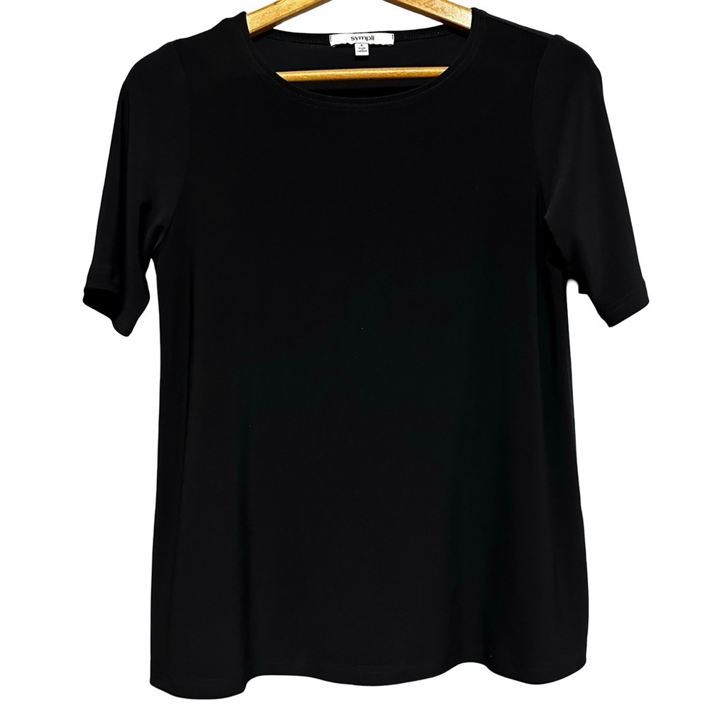 Sympli Black Classic Fit Short Sleeve Blouse Top Size 6 Office Basic Minimalist